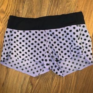 Lululemon black & lilac polka dot shorts 6